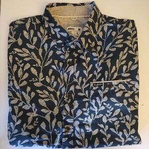 Jetty Men's Short Sleeve Button-Down Shirt Size Large -Dark Blue With Leaf Print